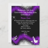 Invitation Mascarade Quinceanera Plumes violet noir 2a (Dos)