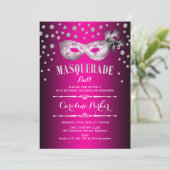 Invitation Mascarade rose argent Ball fête d'anniversaire (Debout devant)
