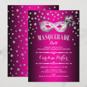 Invitation Mascarade rose argent Ball fête d'anniversaire (Devant / Derrière)