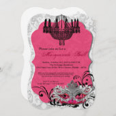 Invitation Mascarade rose chaud mascarade masque costume Hall (Devant / Derrière)
