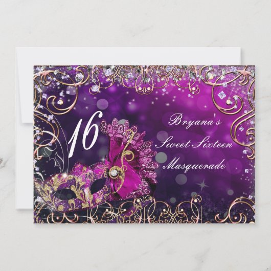 Invitation Mascarade rose et or Mascarade Masque Masque fête (Devant)