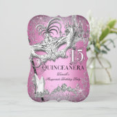 Invitation Mascarade rose étincelle Quinceanera Anniversaire (Debout devant)