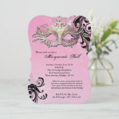 Invitation Mascarade rose Mascarade Masque costume Halloween (Debout devant)