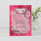 Invitation Mascarade rose Mascarade Masque costume Halloween (Debout devant)