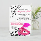 Invitation Mascarade rose Mascarade Masque costume Halloween (Debout devant)