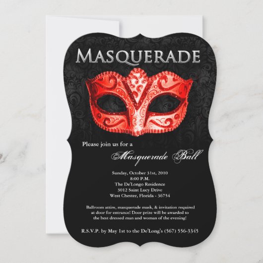 Invitation Mascarade rouge Mascarade Masque costume Halloween (Devant)