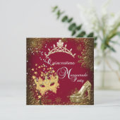 Invitation Mascarade rousse/bordeaux Quinceanera 15ème parti (Debout devant)