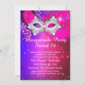 Invitation Mascarade Sweet 16 Fête Mascarade rose violet arge (Devant)