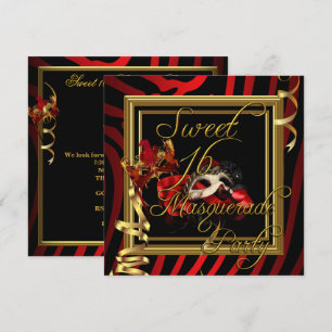 Invitation Mascarade Sweet 16 Seize Ans Douce Zèbre Rouge