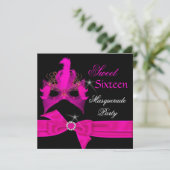 Invitation Mascarade Sweet 16 Seize Masque Rose Chaud Fête (Debout devant)