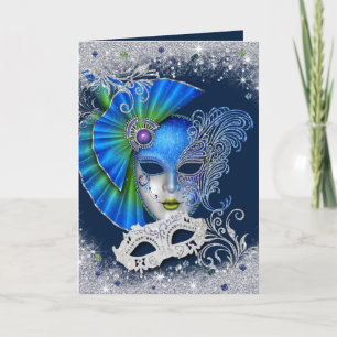 Invitation Mascarade Sweet Sixteen Argent et Bleu