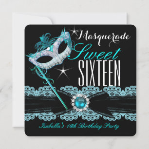Invitation Mascarade Sweet Sixteen Douze et plus joli 2 Bleu 