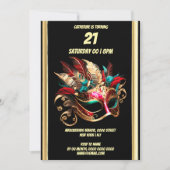 Invitation Mascarade thème carnaval bleu or turquoise masque (Devant)