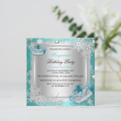 Invitation Mascarade Turquoise Blue Silver Snowflakes Fête de (Debout devant)