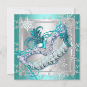 Invitation Mascarade Turquoise Blue Silver Snowflakes Fête de (Dos)