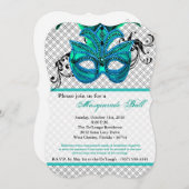 Invitation Mascarade turquoise Mascarade Masque Masque Costum (Devant / Derrière)