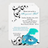 Invitation Mascarade turquoise Mascarade Masque Masque Costum (Devant / Derrière)