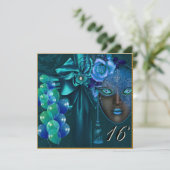 Invitation Mascarade turquoise Mask vénitien Sweet 16 Invitat (Debout devant)