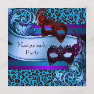 Invitation Mascarade turquoise pourpre du bonbon 16 à masques