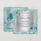 Invitation Mascarade Turquoise Snowflakes Fête des masques (Devant / Derrière)