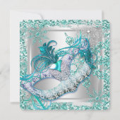 Invitation Mascarade Turquoise Snowflakes Fête des masques (Dos)
