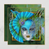 Invitation Mascarade turquoise vénitienne Mascarade Mascarade (Devant / Derrière)