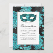 Invitation Mascarade Turquoise vintage Damask Quinceañera (Devant)