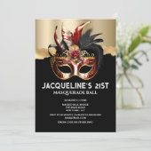 Invitation mascarade vénitienne masque de glam rose chic (Debout devant)