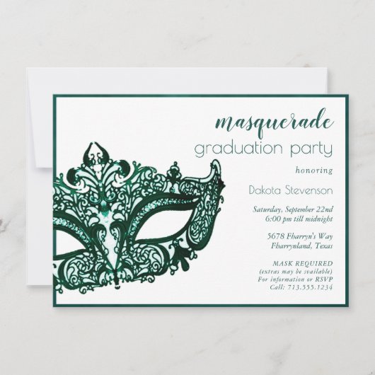 Invitation Mascarade vert | Diplôme émérite dynamique (Devant)