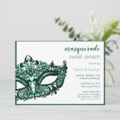 Invitation Mascarade vert | Mardi Gras Thème Sweet 16 (Debout devant)