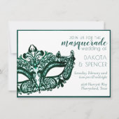 Invitation Mascarade Vert | Mariage Mardi Gras Émeraude Foncé (Devant)