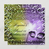 Invitation Mascarade verte et violette Masquerade Mardi Gras  (Devant / Derrière)