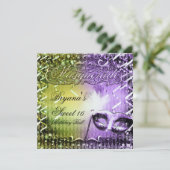 Invitation Mascarade verte et violette Masquerade Mardi Gras  (Debout devant)