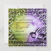 Invitation Mascarade verte et violette Masquerade Mardi Gras  (Dos)