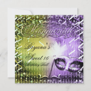 Invitation Mascarade verte et violette Masquerade Mardi Gras 