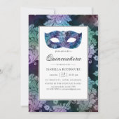 Invitation Mascarade vintage Damask Quinceañera (Devant)