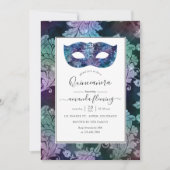 Invitation Mascarade vintage Damask Quinceañera (Devant)