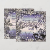 Invitation Mascarade Violet & Argent & Flocons de Neige (Devant / Derrière)