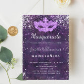 Invitation Mascarade violet argent parties scintillant poussi