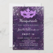 Invitation Mascarade violet argent parties scintillant Sweet  (Devant)