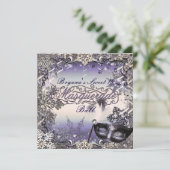 Invitation Mascarade Violet et Argent & Flocons de Neige (Debout devant)