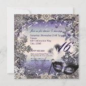 Invitation Mascarade Violet et Argent & Flocons de Neige (Dos)