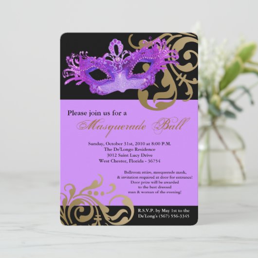 Invitation Mascarade violet mascarade costume de bal Hallowee (Debout devant)