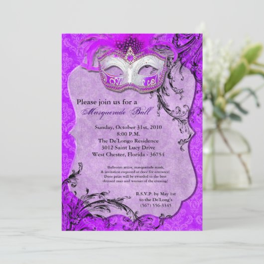 Invitation Mascarade violette Mascarade Masque Masque Costume (Debout devant)