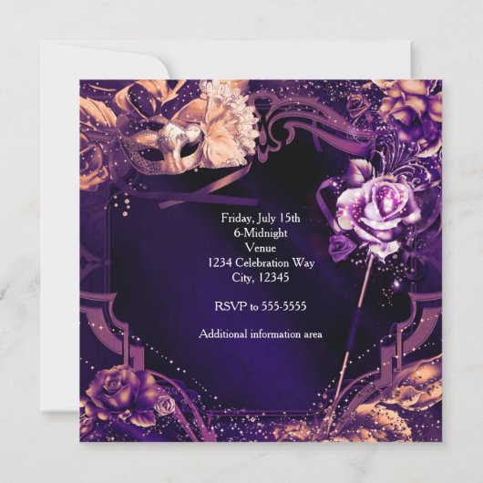 Invitation Mascarade violette Masquerade Masque et Rose invit (Dos)
