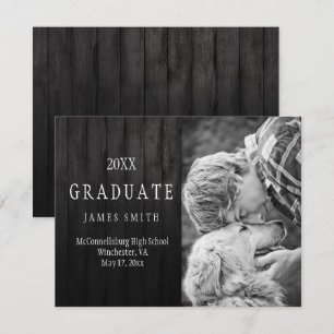 Invitation Masculine Black Grange Bois Photo Graduation