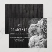 Invitation Masculine Black Grange Bois Photo Graduation (Devant / Derrière)