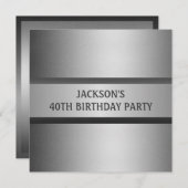 Invitation Masculine Black Grey 40e anniversaire (Devant / Derrière)