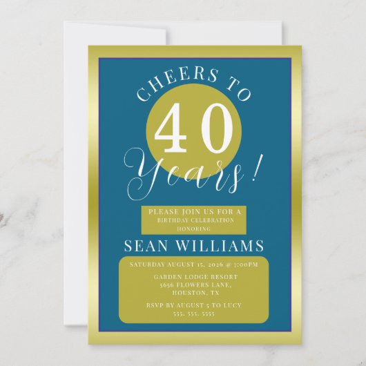 Invitation Masculine bleu et or fête d'anniversaire (Devant)