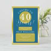 Invitation Masculine bleu et or fête d'anniversaire (Debout devant)